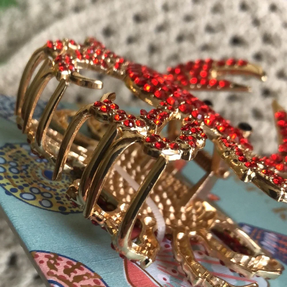 BEACHY Red and Gold CRAB Hair Claw Clip
